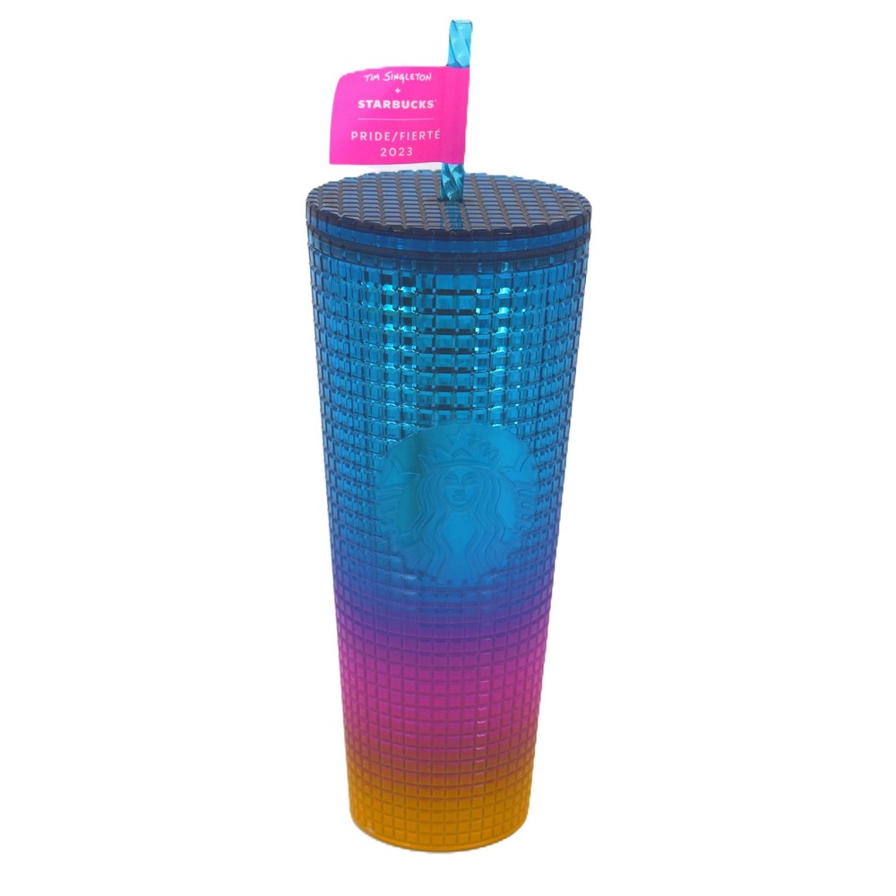 Starbucks Tim Singleton Pride 2023‎ Tumbler 24oz Blue Pink Orange New Grid Cup